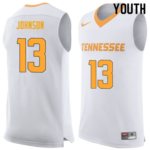 Youth #13 Jalen Johnson Tennessee Volunteers College Basketball Jerseys Sale-White - Click Image to Close